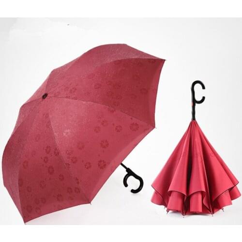 115cm 2-3persons auto open C-Hook Enlarge double layers Reverse hands-free umbrella Inverted water flower magic standing parasol