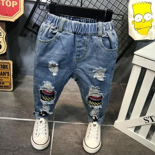 2020 Kids Boys Jeans Fashion Clothes Ripped pants Denim Clothing Children Baby Boy Popular Cowboy Long Trousers AS12