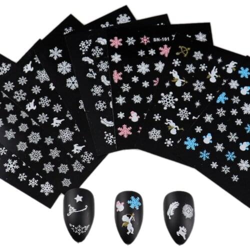 3PC/3D Nail Sticker Slider Decal Christmas Tree Snowflake Glitter Stickers For Nails Nail Decals Decoration Manicure