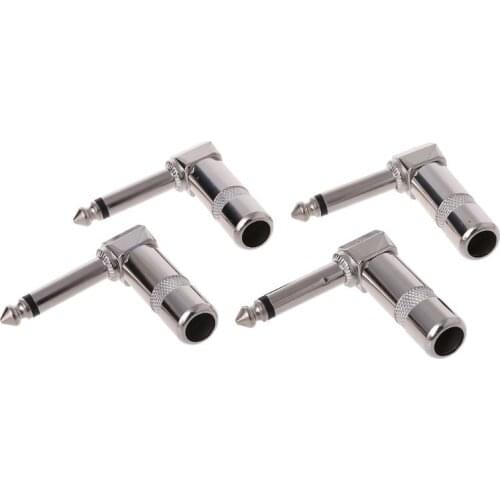 4 Pcs Right Angle 1/4" TS Mono Phone Plug Guitar Audio Connector 6.35mm Jack