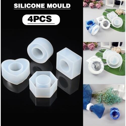 4pcs Silicone Napkin Ring Holder Mold Heart Round Square Hex Shaped Ring Mold DIY UV Resin Drop Gel Craft Casting Mould Tool
