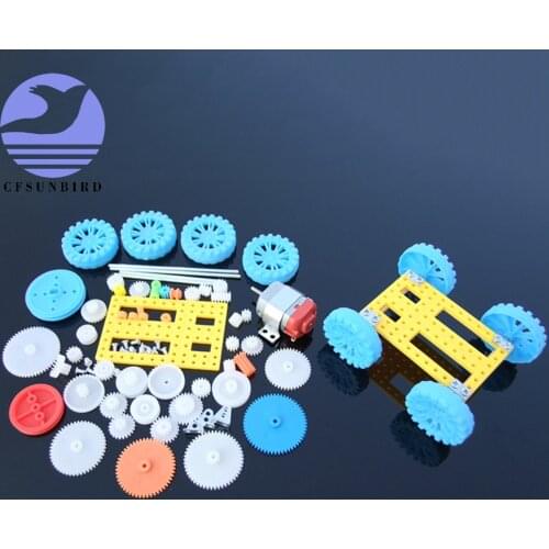 77pcs Plastic Gear Motor Gearbox Model Craft DIY Four-wheel Drive Car Auto Robot Children Rack Pulley Belt Scientific Experiment
