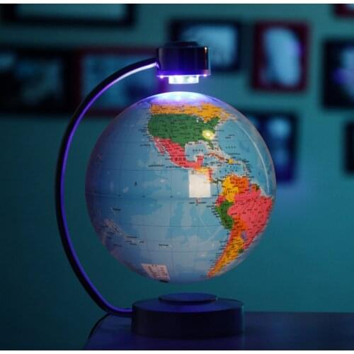 8 Inch Blue Electronic Magnetic Levitation Floating Globe World Map with LED Lights for Boyfriend Christmas Gift Home Decoration