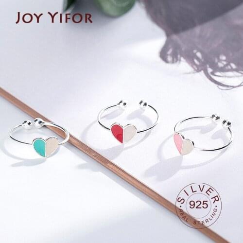 925 Sterling Silver Smooth Rings For Women Jewelry colorful heart Beautiful Finger Open Rings For Party Birthday Gift