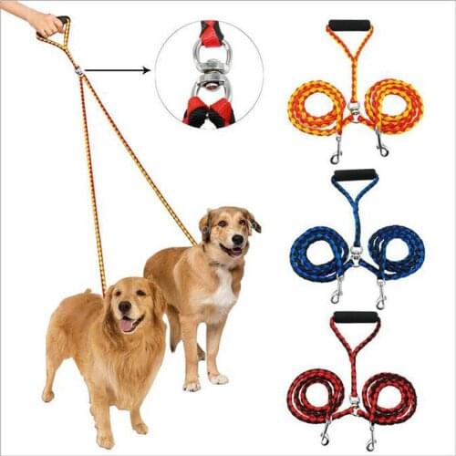 Free Shipping Hand-Made Double Pet Lead For Two Dogs 140CM Braided Tangle Free Double Dog Leash Coupler For Training Two Dogs