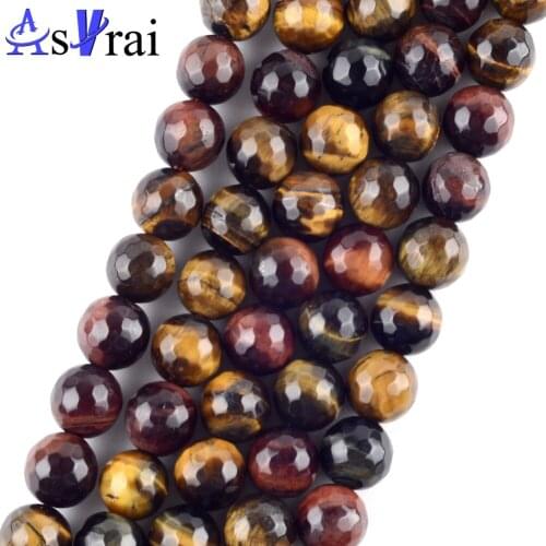 Natural Stone Beads Faceted Multicolor Tiger Eye Stone For Jewelry Making 4 6 8 10 12mm Round Loose Spacer Beads DIY Bracelet