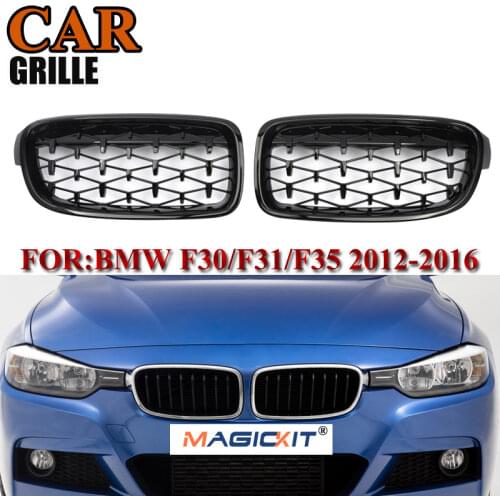 MagicKit Pair Black Diamond Kidney Grill Grille For BMW F30 F31 F35 3 Series Saloon 12-18