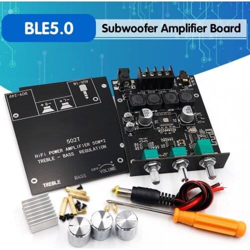 Digital TPA3116D2 Bluetooth 5.0 Subwoofer Amplifier Board 2.0 Channel Power Audio Stereo Amplifier Board 2*50W Bass AMP ZK-502T