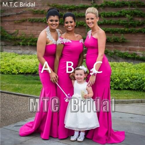 Fuchsia Long Mermaid Sexy Bridesmaid Dress Sliver Beads Appliques Backless Sexy Wedding Guest Dresses Plus Size Formal Prom Gown