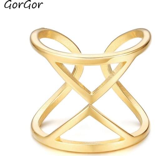 GorGor High Quality New Arrivals 17MM Stainless Steel Hourglass Ring Golden Jewelry Ring for Fashion Women Jewelry Gift RC-419G