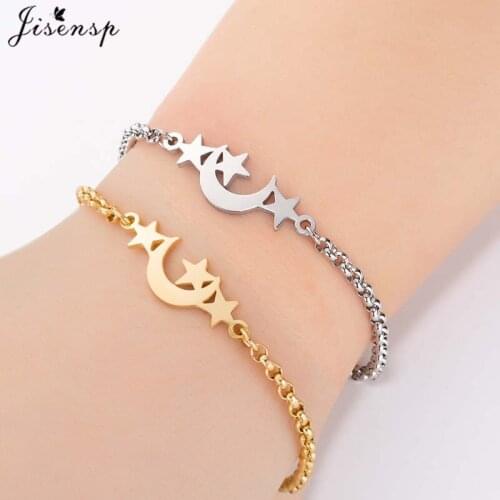 Jisensp Delicate Design Moon and Stars Stainless Steel Bracelet for Women Lovely Moon Star Chain Bracelet Fashion Jewelry