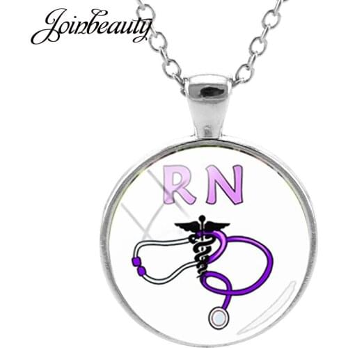 JOINBEAUTY Women Nurse Stethoscope Necklace Glass Cabochon Pendant Long Chain Handmade Medicine Graduation Gifts Jewelry NT254