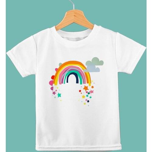 Beautiful Rainbow rain Cartoon Printed Childrens Clothing Kids T-shirt High Quality Brands Tops Fine Baby Girls Boys T-shirts