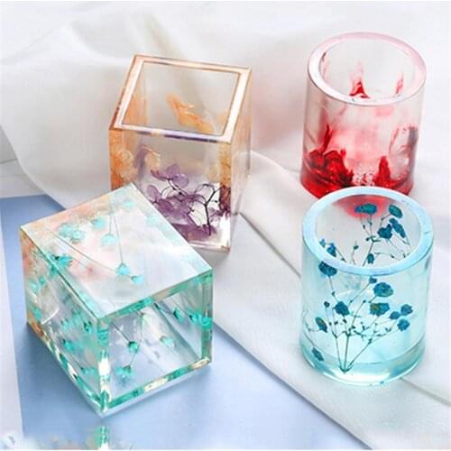 Square Round Pen Holder Mould Nordic Style Geometric Epoxy Dry Flower Resin Decoration Craft Ornament Set Table Silicone Mold
