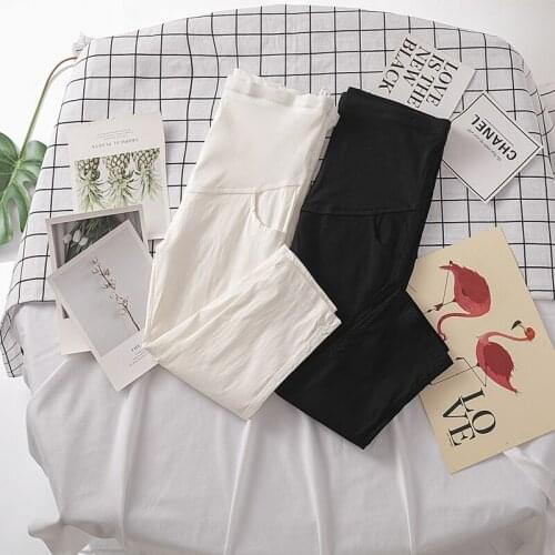Summer Thin Cotton Maternity Skinny Capris Pants Elastic Waist Belly Legging Clothes for Pregnant Women Casual Pregnancy