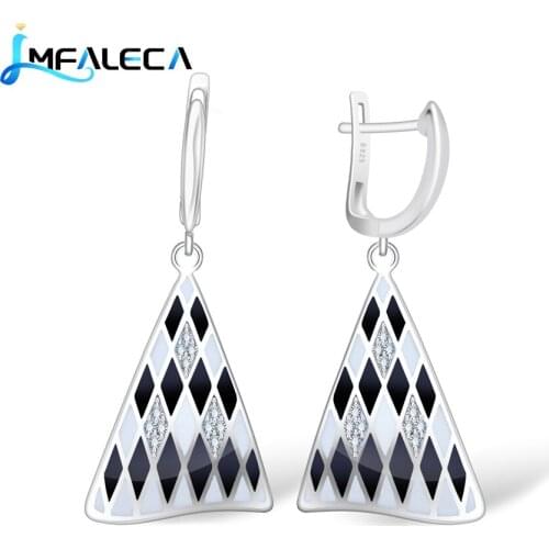LMFALECA Silver 925 Eearrings for Women Triangle 925 Sterling Silver Jewelry Black Enamel Drop Earring Fine Luxury Jewelry