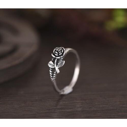 Fashion Rose Flower Silver Ring Elegant Ring Engagement Wedding Jewelry for Women Girl Gift Party Wedding