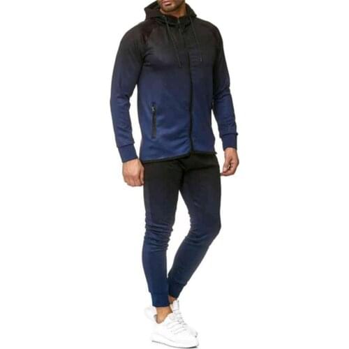 2 Pieces Sets Tracksuit Men 2021 Spring New Brand Gradient Color Hoodies Sweatshirt +Drawstring Pants Sport Suits Size 3XL
