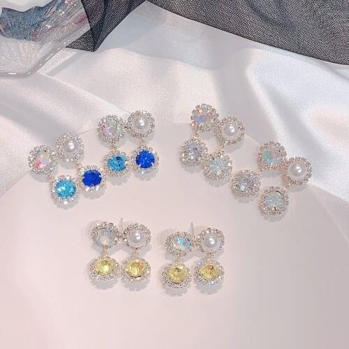 MWsonya Korean New Luxury Bling Colorful Rhinestone Drop Earings for Women Elegant Crystal Party Pendientes Jewelry
