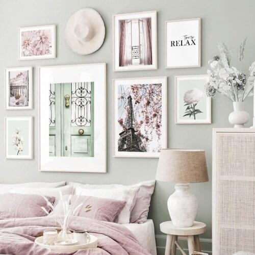 Old Building Doors And Windows Landscape Flowers Canvas Painting Nordic Decorative Hanging Picture For Wall Decor