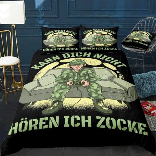 German Gaming Saying Gamer Duvet Cover Twin/Queen/King Size Luxury Comforter Bedding Set With Pillowcase Home Bed Decora