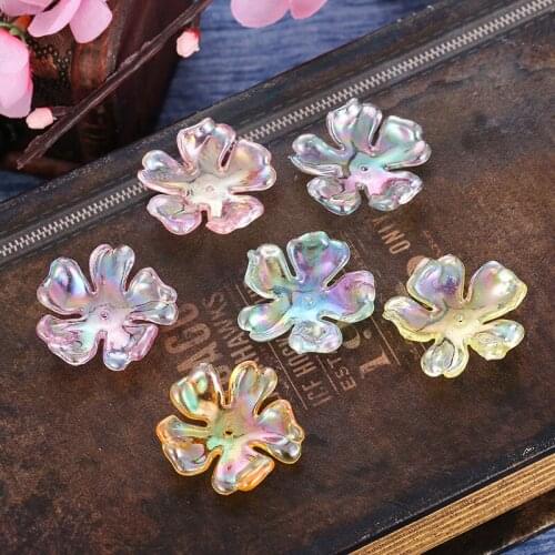 New 10pcs 30mm Five-petal Acrylic Beads Hole Transparent Colour Headdress Hairpin Scrapbook DIY Jewelry Making Accessories