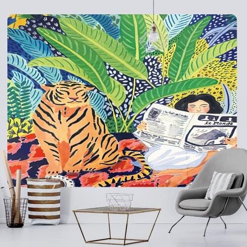 Girl Tiger Simple Home Decoration Art Tapestry Hippie Bohemian Decoration Yoga Mat Sofa Blanket Sheets