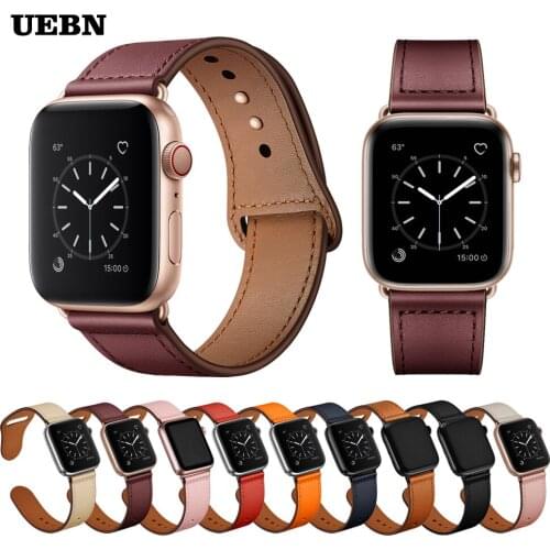 UEBN Genuine leather strap for Apple Watch 6 SE 40mm 44mm Leather Band for iWatch 3 4 5 38mm 42mm Bracelet Watchband Accessories