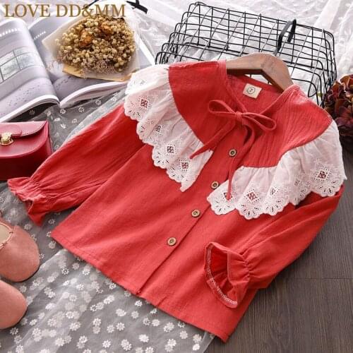 LOVE DD&MM Girls Shirts 2020 Autumn New Childrens Wear Girls Sweet Lovely Lace Hollow Ruffled Long-Sleeved Shirt