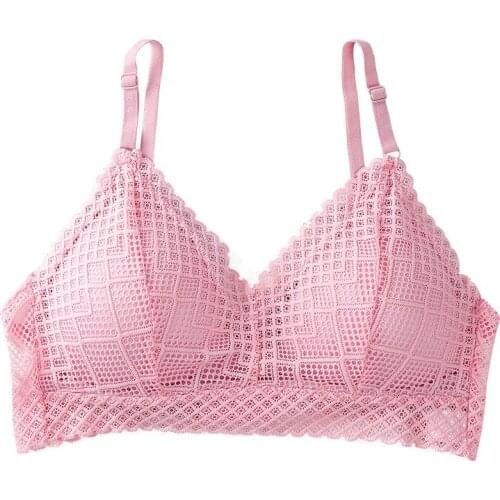 Sexy semi transparent hollowed out underwear for women sweet and simple with underlay bra for students and girls without steel