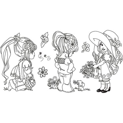 Clear Silicone Stamps Flower Basket Girls Cling Stamps For Scrapoboking and Card Making Supplies