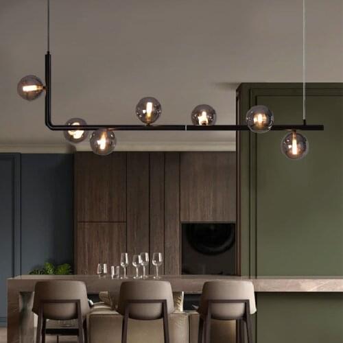 Modern Stylish 100 120 140cm Long Black Metal And Glass Kitchen Island Pendant Lamp G9 LED Bulb Lighting Fixture Restaurant Bars