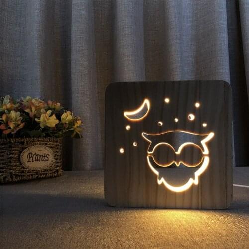 Glow owl lamp 3D Illusion Wood owl Plaques anniversary wedding decoration led childrens day Birthday party Valentines day