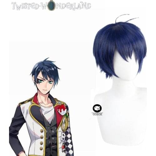 Twisted-Wonderland Deuce Spade Dark Blue Short Cosplay Heat Resistant Synthetic Hair Carnival Halloween Party + Free Wig Cap