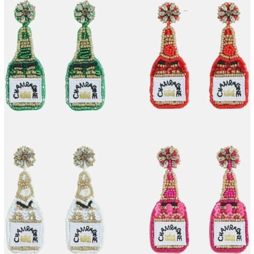 Miwens INS Trendy Handmade Beads Champagne Shape Dangle Drop Earrings for Women for Women Ethnic Beaded Wine Bottle Earring Gift