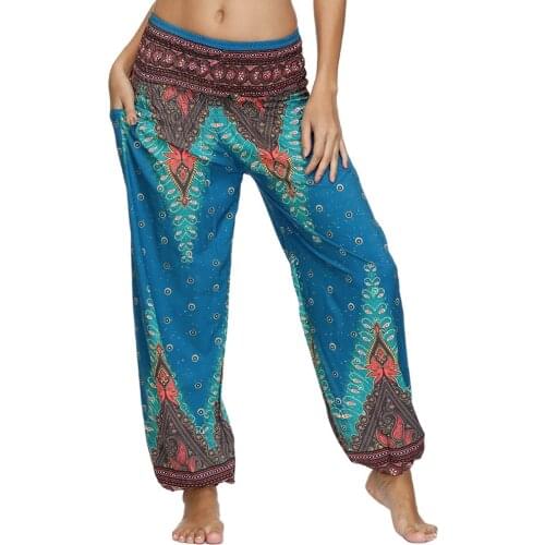 Womens Vintage Bohemia Harem Pants,Yoga Pants,Hippie Loose Beach Trousers With 2Pockets