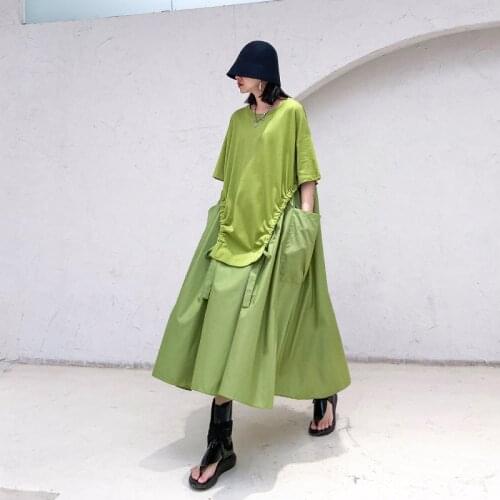 French Style Vintage Plus Size Dress Women Trend Splice Irregular Long Dresses Wild Oversized Clothes Oversize Female Skirts New