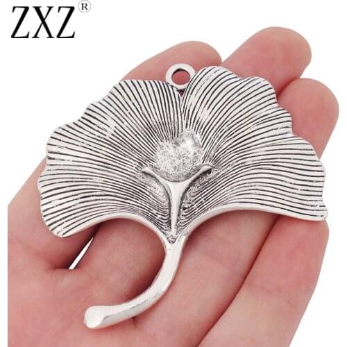 ZXZ 2pcs Large Ginkgo Leaf Charms Pendants for Necklace Jewelry Making Findings 70x66mm