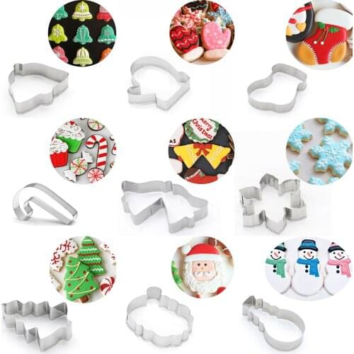 1PC Silver Stainless Steel Christmas Cookie Cutter Cake Biscuit Mold Xmas Theme Baking Mould Household Kitchen Accessory Tools