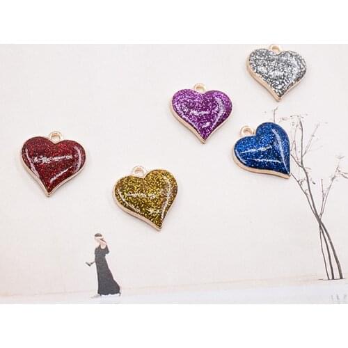 10PCS Shine Mini Red Pink Heart Charms For Diy Jewelry Making Earring Keychain Necklace Pendant Accessories