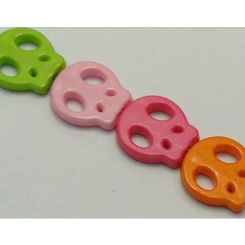 100 Mixed Bright Color Acrylic Halloween Gothic Flat Skull Beads 16X15mm