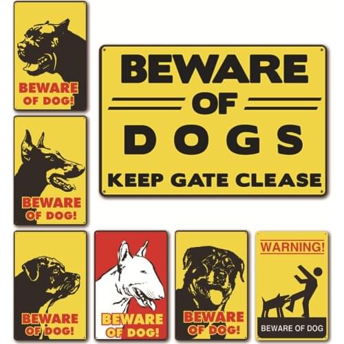 2020 New Be Aware Of Dogs Warning Sign Vintage Metal Decorative Plaques Garden Farm Public Area Warning Mark Wall Decor Posters