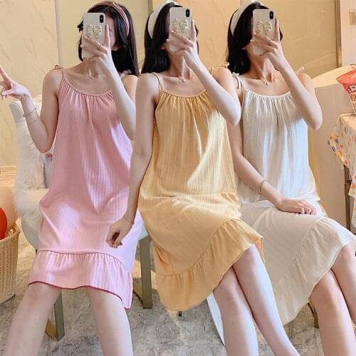 2021 Summer Sexy Lingerie Spaghetti Strap Cotton Nightgowns for Women Korean Sleepwear Nightdress Night Dress Home Dress Nighty