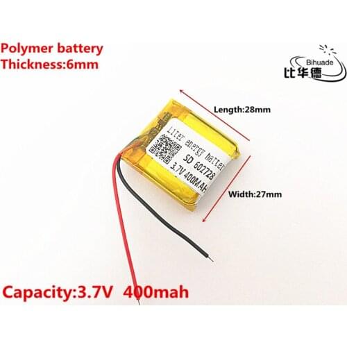 3.7V 400mAH 602627 602728 PLIB polymer lithium ion / Li-ion battery for SMART WATCH