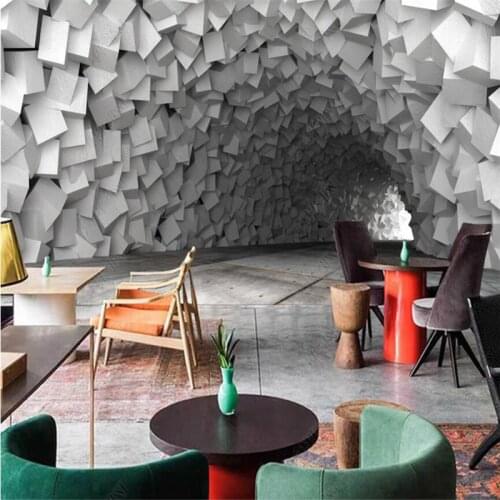 Custom 3D Geometric Blocks Space Wall Murals Industrial Decor Cement Background Wall Paper Modern Abstract Mural Wallpaper 3D
