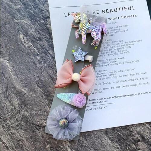 5PCS Top quality kids sequined horse star hair clip Fluffy rabbit bear hair bow ballarina hairpin kids girls hair accessories