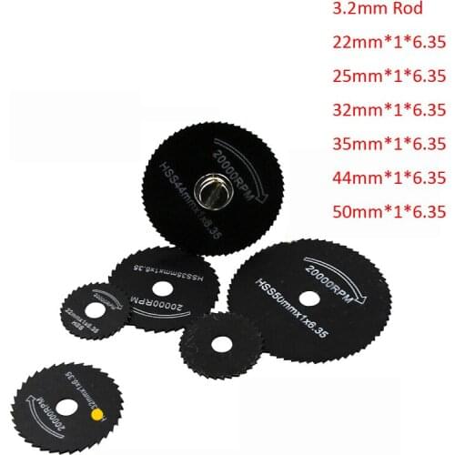6pcs 22-50mm Saw Blades +1pcs 3.2mm Pole HSS High Speed Steel Circular Saw Blades For Metal Dremel Rotary Tool Wood Cutting Saw