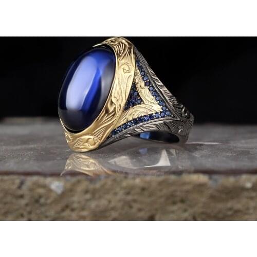 925 Sterling Silver Ring for Men Handmade Natural Stone Vintage Gift Mens Rings All Size Turkish Fashion Jewelry Accessory