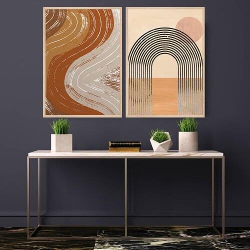 Abstract Lines Mid Century Modern Minimalist Artwork Room Art Prints Set Of 2 Print Typography Painting No Frame Pictures