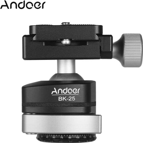 Andoer BK-25 Aluminium Alloy Tripod BallHead Ball Head Mount Adapter with 1/4 inch or 3/8 inch screw MAX load 15kg/33lbs